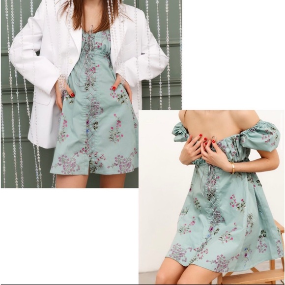 GRASH COTTON MINI DRESS IN GREEN - Picture 2 of 6